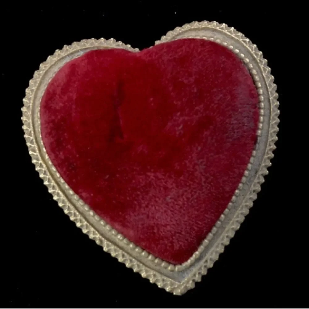 Vintage Florenza Art Nouveau Jewelry Casket Trinket Box | Velvet Pincushion Top